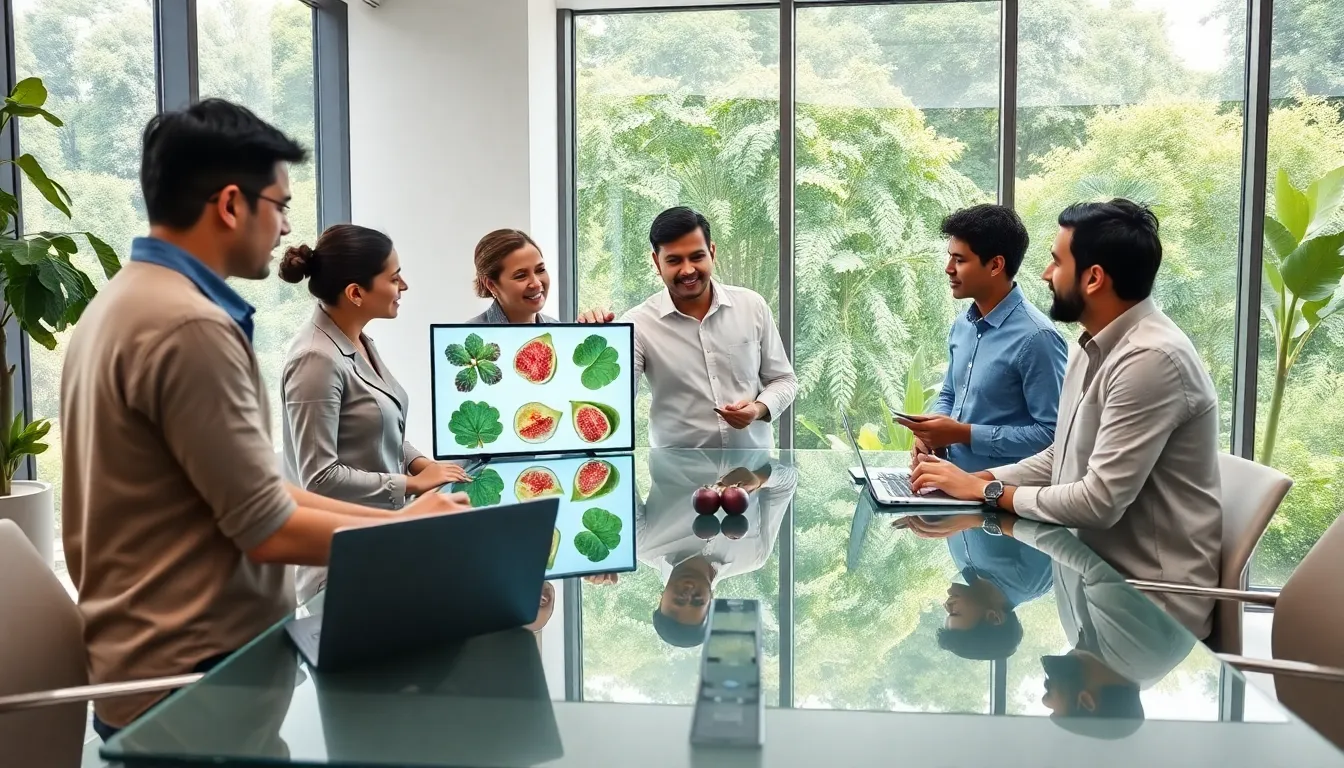 professionals discussing the kabikathal in a modern office setting